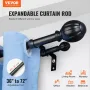 Double Rod Curtain Rods, 36-72 inches(3-6ft) Adjustable Length, Black Double Curtain Rods with Round Finials, 1" and 3/4"