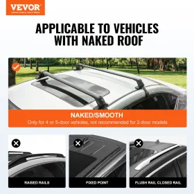 Universal Roof Rack Cross Bars, Aluminum Roof Rack Crossbars, Fit Roof without Side Rail, 155 lbs Load Capacity, Adjustable