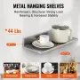 21.8 x 61 cm Stainless Steel Shelf, Wall Mounted Floating Shelving with Backsplash, 20 kg Load Capacity Commercial Shelves, Heav