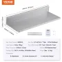 21.8 x 61 cm Stainless Steel Shelf, Wall Mounted Floating Shelving with Backsplash, 20 kg Load Capacity Commercial Shelves, Heav