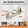 30.5 x 91.4 cm Stainless Steel Shelf, Wall Mounted Floating Shelving with Brackets, 113.4 kg Load Capacity Commercial Shelves, H