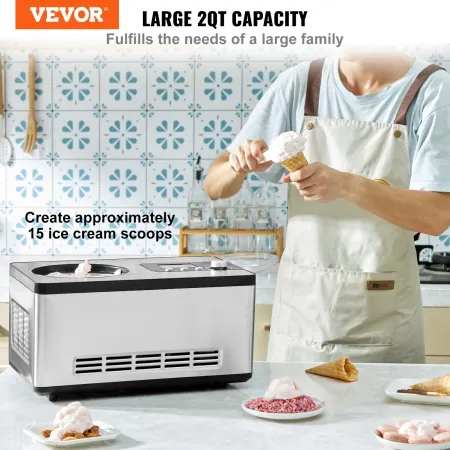 1.9 L Automatic Ice Cream Machine Electric Yogurt Gelato Make Silver