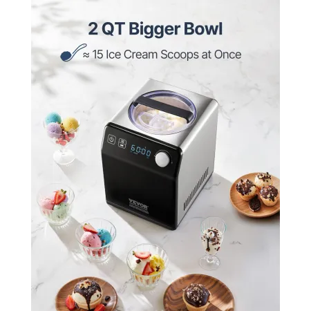 2 kvart automatisk ismaskine elektrisk yoghurt gelato gør sort