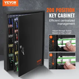 200-Key Cabinet Key Lock Box med justerbare stativer og farverige nøglemærker