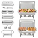 2-Pack Rectangle Chafing Dish Set 2 Full-Size 8Qt Pan 4 Half-Size 4Qt Pans