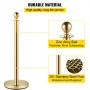 Set of 2 Gold Round Top Queue Control Barrier Posts Stands Security Stanchion Rope Divider Stainless Steel with 1.5M Red 3