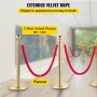 Set of 2 Gold Round Top Queue Control Barrier Posts Stands Security Stanchion Rope Divider Stainless Steel with 1.5M Red 3