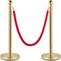 Set of 2 Gold Round Top Queue Control Barrier Posts Stands Security Stanchion Rope Divider Stainless Steel with 1.5M Red 3