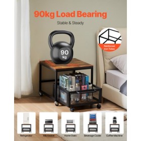 Mini Fridge Stand 198lbs with Storage Cart & Swivel Wheels Light Brown