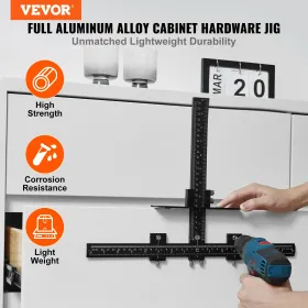 Cabinet Hardware Jig, Aluminum Alloy Cabinet Handle Jig with Center Punch, Adjustable Cabinet Hardware Template Tool, for