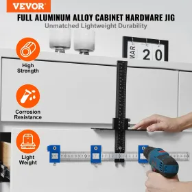 Cabinet Hardware Jig, Aluminum Alloy and Stainless Steel Cabinet Handle Jig with Center Punch, Adjustable Cabinet Hardware