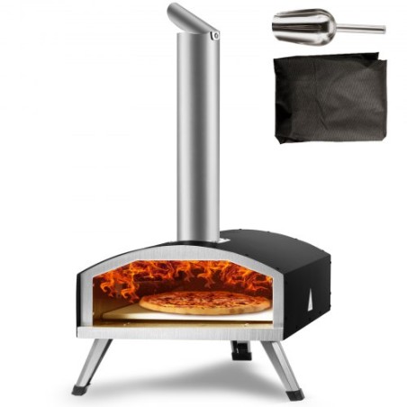 Outdoor Pizza Oven, 12-inch, Wood Pellet and Charcoal Fired Pizza Maker, Portable Outside Stainless Steel Pizza Grill with