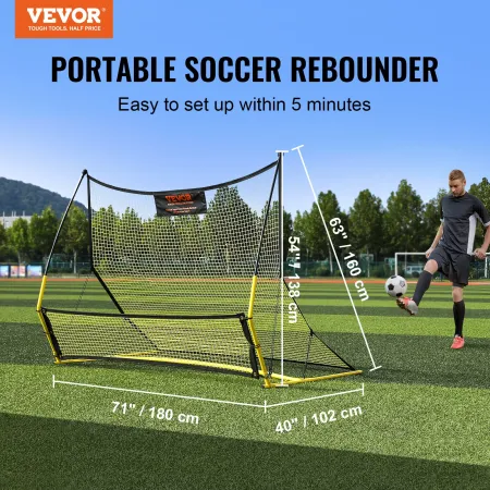 Soccer Trainer, 2-IN-1 Portable Soccer Rebounder Net, 182.9 x129.5 cm Iron Soccer Practice Equipment, Sports Football Rebounder 