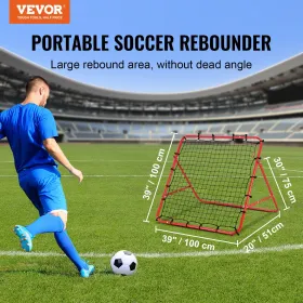 Fodbold rebounder rebound net, kick-back 39 "x39", bærbare fodboldtræning gaver, fuldt justerbare vinkler målnet, aids &