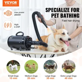 Dogtørrer, 2000W/2,7 hk Hund Blow Dryer, Pet Grooming