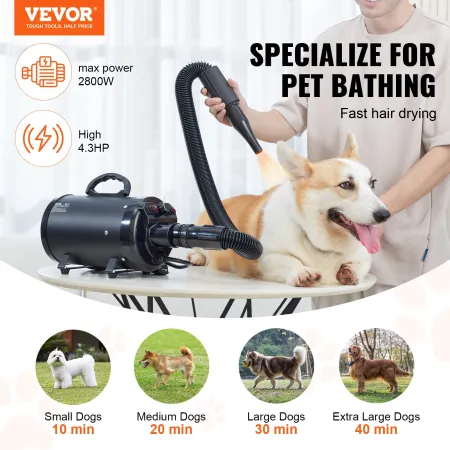 Dogtørrer, 2000W/2,7 hk Hund Blow Dryer, Pet Grooming