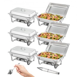 Chafing Dish Buffet Set, 8 Qt 6 Pack, rustfri chafer med 6 pander i fuld størrelse, rektangel catering varmere server med låg