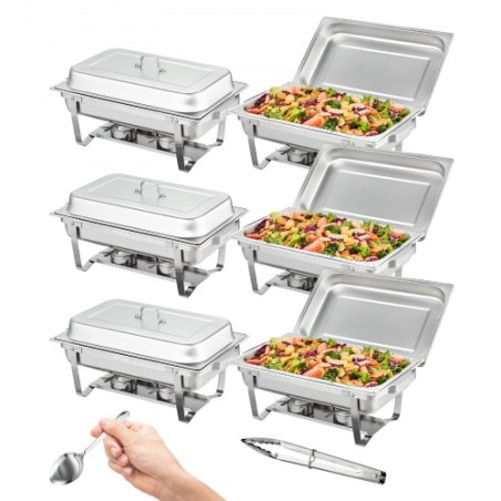 Chafing Dish Buffet Set, 8 Qt 6 Pack, rustfri chafer med 6 pander i fuld størrelse, rektangel catering varmere server med låg