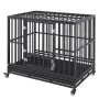 47 Inch Heavy Duty Dog Crate, Indestructible Dog Crate, 3-Door Heavy Duty Dog Kennel for Medium to Large Dogs with Lockable Whee