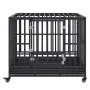 47 Inch Heavy Duty Dog Crate, Indestructible Dog Crate, 3-Door Heavy Duty Dog Kennel for Medium to Large Dogs with Lockable Whee