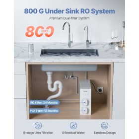 Omvendt osmosisystem 800 GPD 8-trins tankless under vaskevandfilter