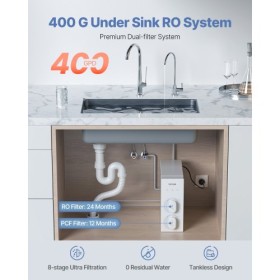 Reverse Osmosis System 400 GPD 8-stage Tankless Under Sink Water Filter