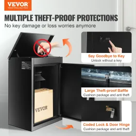 Package Delivery Boxes for Outside 15.4" x 10.6" x 20.5", Galvanized Steel Wall Mount Mailbox with Coded Lock, Anti-Theft