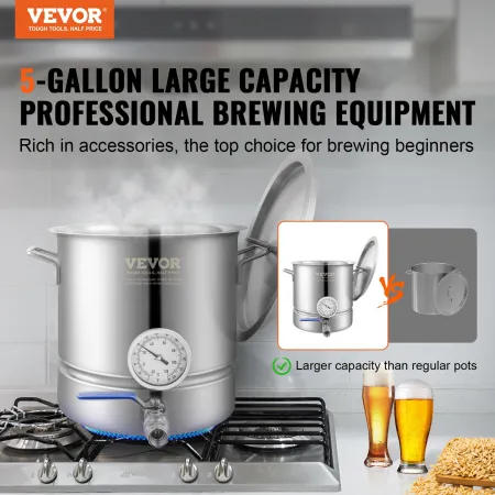 Stainless Steel Kettle, 18.9 L Brewing Pot, Tri Ply Bottom for Beer, Brew Kettle Pot, Home Brewing Supplies Includes Lid, Handle