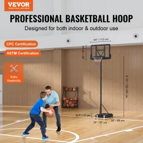 Basketball Hoop, 4-10 ft Justerbart Højde bærbart bagplade System, 44 tommer Basketball Hoop & Mål, børn og voksne basketball
