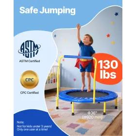 3FT Trampoline for Kids, 36" Trampolines Indoor/Outdoor Trampoline for Toddlers, Foldable Mini Baby Trampoline with Foam