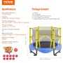 5FT Trampoline for Kids, 60" Indoor Outdoor Trampoline with Safety Enclosure Net, Basketball Hoop and Ocean Balls, Mini Toddler 