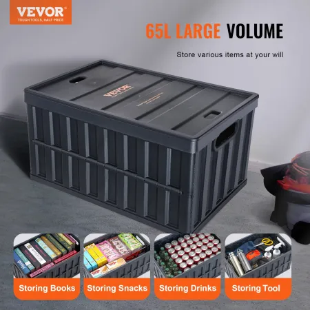 Collapsible Storage Bins with Lids, 65L 3 Packs, Folding Plastic Stackable Utility Crates with Handles, Large Heavy Duty Contain