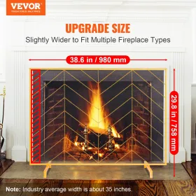 Fireplace Screen Single Panel, Sturdy Iron Mesh Fireplace Screen, 980(L) x758(H)MM Spark Guard Cover, Simple Installation, Free