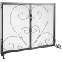 Fireplace Screen 2 Panel with Door, Sturdy Iron Mesh Fireplace Screen, 990(L) x802(H)MM Spark Guard Cover, Simple Installation, 