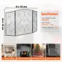 Fireplace Screen 3 Panel, Sturdy Iron Mesh Fireplace Screen, 122(L)x76.7(H)CM Spark Guard Cover, No Assembly Required, Free Stan