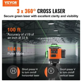 Laserniveau 100ft grøn krydslinje selvudjævning høj nøjagtighed