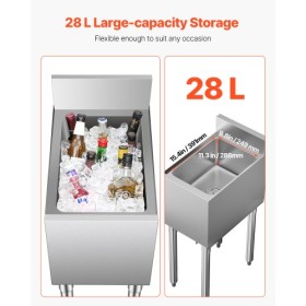Commercial Ice Bin 28 L Underbar Ice Bin with Sliding Lid Bottle Holders