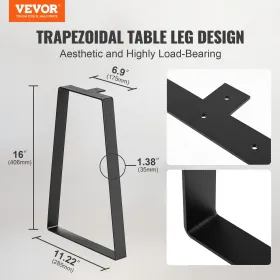406.4MM Trapezoid Steel Table Legs, Replacement Furniture Legs Set of 2 for DIY Coffee Tables, Modern Desks, Bench, Night