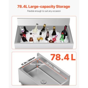 Commercial Ice Bin 78.4 L Underbar Ice Bin with Sliding Lid for Kitchens