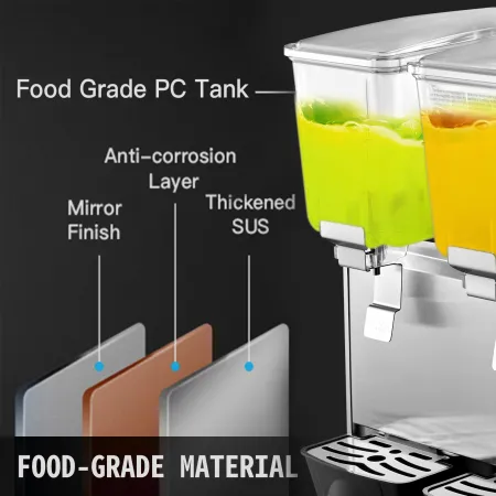 Commercial Cold Beverage Dispenser Stainless Steel Fruit Juice Beverage Dispensers 2 Tanks 6.4 Gallon Ice Tea Drink Dispenser Eq