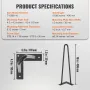 406.4MM Hairpin Furniture Legs, Metal Home DIY Projects for Nightstand, Coffee Table, Desk, 226.8KG Load Capacity with Rubber Fl