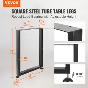 711.2MM Adjustable Furniture Legs, Square Reinforced Steel Office Table legs Set of 2 for DIY, Max Load 453.6KG Heavy Duty Desk