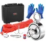 Magnet Fishing Kit, 544.3 kg Pulling Force Double Sided Fishing Magnets, 7.5 cm Diameter Magnet with Rope, Grappling Hook, Glove