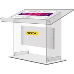 Tabletop Acrylic Podium 19.5" Tall Plexiglass Podium 27"x13.7" Table Acrylic Pulpits for Churches Slanted Surface with Lip for