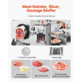 Commercial Electric Meat Grinder Slicer 14 Lbs/Min Sausage Stuffer Maker