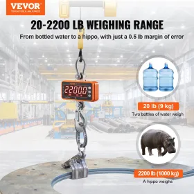 Digital Crane Scale, 2200 lbs/1000 kg, Industrial Heavy Duty Hanging Scale with Remote Control, Cast Aluminum Case & LED