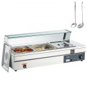 Commercial Electric Food Warmer Countertop Buffet 3*12Qt with Glass Shield