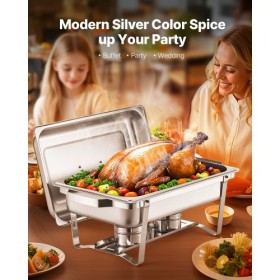 8 Qt 2 Pack Rectangle Chafing Dish Buffet Set Fullsize Pan Stainless Steel