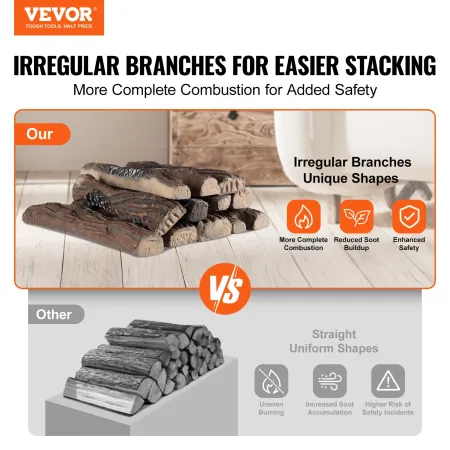 10 Pcs Gas Fireplace Logs, Large Ceramic Logs for Fireplace Decorative, Heat-Resistant Wood Log Gas Realistic Logs, Stackable Wo