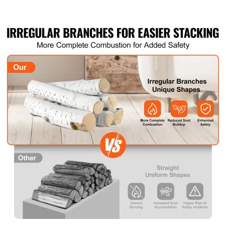 6 Pcs Large Withe Birch Logs, Gas Fireplace Ceramic Logs for Fire place, Heat-Resistant Wood Log Gas Realistic Logs, Stackable W